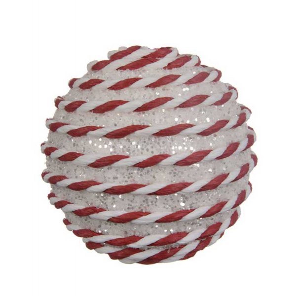 Χριστουγεννιάτικη Μπάλα Λευκή με Ρίγες και Στρας (8cm)
